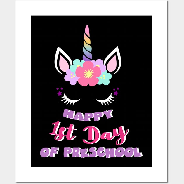 Unicorn Face Happy 1st day of Preschool shirt for Girls Wall Art by Fowlerbg